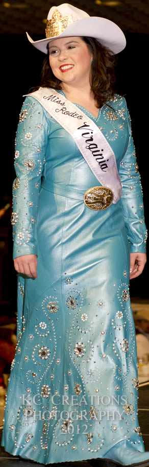Lindsay Harper, Miss Rodeo Virginia 2012 wears a pearlized jade lambskin dress