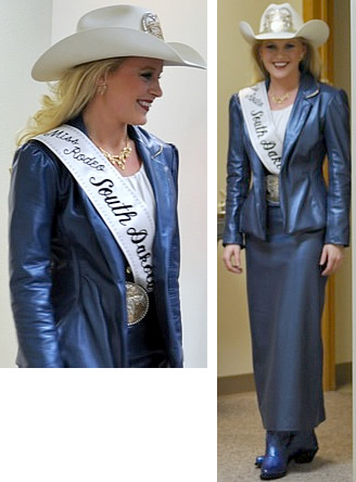 Courtney Peterson, Miss Rodeo South Dakota 2012 in navy pearlized lamskin