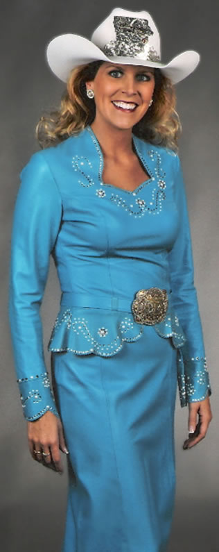 Jordanne Blair wears a Turquoise Lambskin Leather Dress