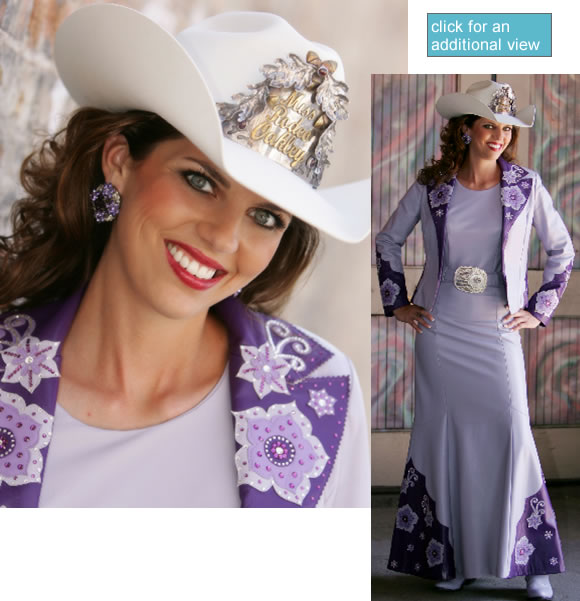 Jamie Udell, Miss Rodeo Utah 2011 in a lilac lambskin dress
