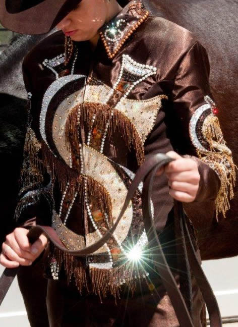 horesmanship jacket trimmed with gold and bronze "ice" metallic leather