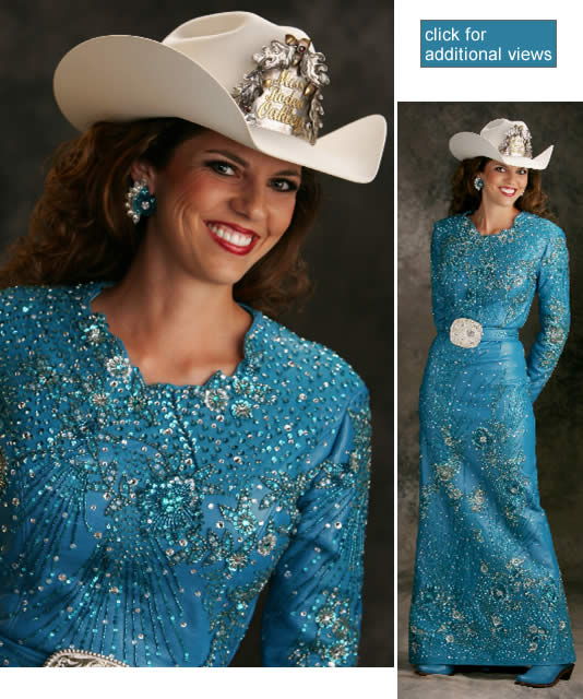 Jamie Udell, Miss Rodeo Utah 2011 in Turquoise lambskin dress
