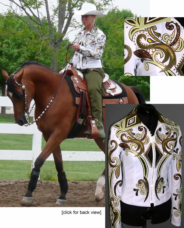 horsemanship shirt: mint and olive lambskin leatherand 3 colors of metallic leather
