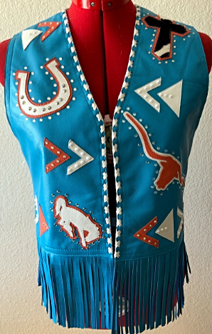 Turquoise Lambskin Vest with leather appliques