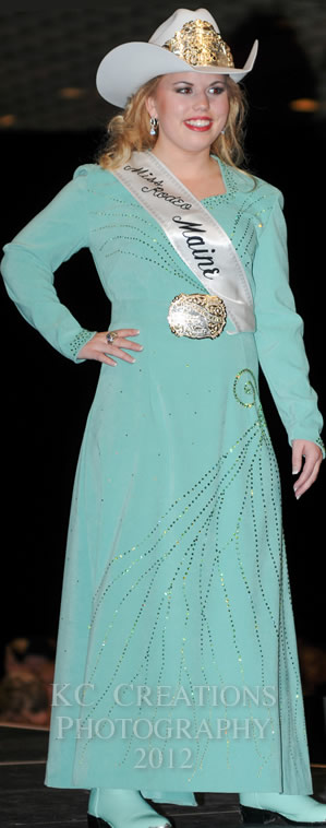 Michelle Morrise, Miss Rodeo Maine 2012 in an azure lambskin dress