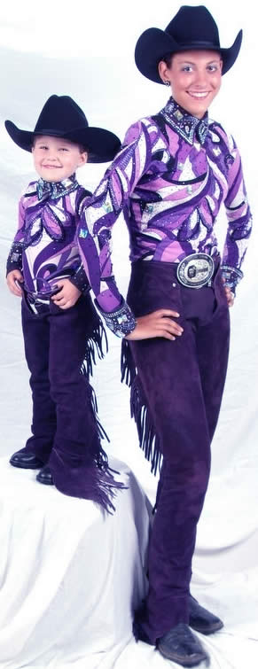 Leadline outfits with purple double-sueded lightweight cowhide chaps