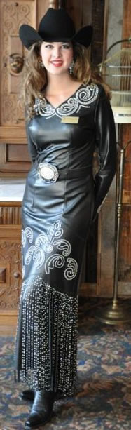 Morgan Blackhurst, 2011 Wilderness Circuit Rodeo Queen wears a black lambskin dress adorned with swarovski crystals. 