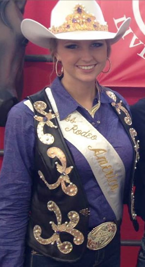 Paige Nicholson, Miss Rodeo America 2014 in lambskin vest