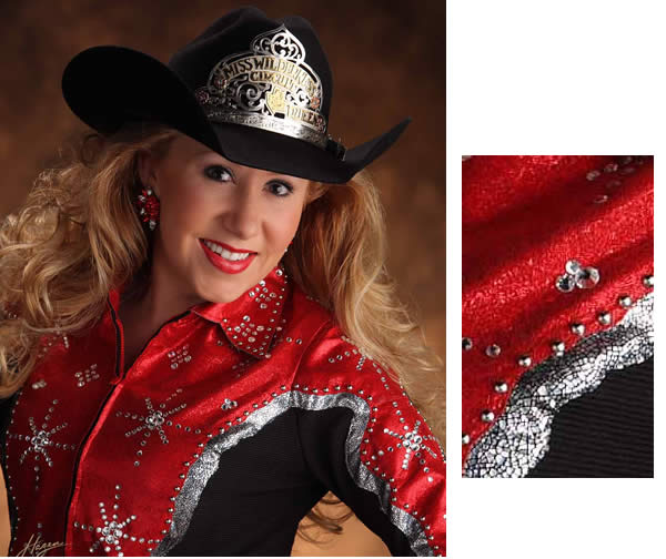 Chris Wade wears a western shirt made with red sparkle metallic and ice leather